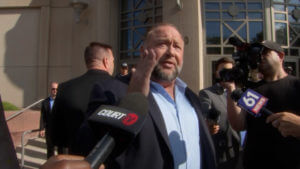 Alex Jones makes 1st appearance outside Sandy Hook trial