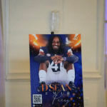 A photo of a photo display of a football player