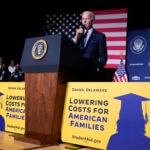 President Joe Biden speaks about student loan debt relief at Delaware State University
