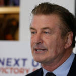 Actor Alec Baldwin, speaks to supporters of Amanda Pohl, candidate for Virginia Senate District 11 in her home in Midlothian, Va., Tuesday, Oct. 22, 2019.