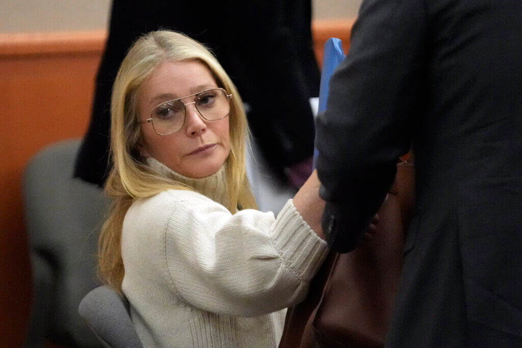 Gwyneth Paltrow looks on before leaving the courtroom