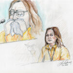 courtroom sketch depicts Kay Woodcock