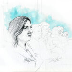 courtroom sketch shows Kay Woodcock
