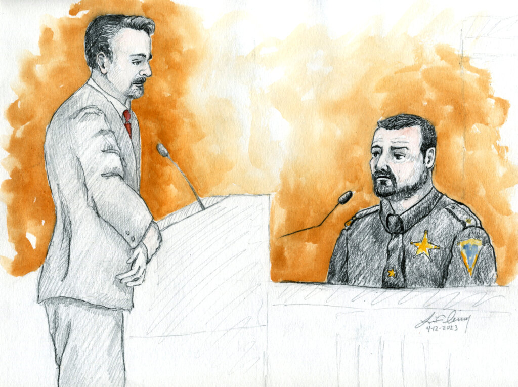 courtroom sketch shows Lt. Jared Wilmore