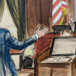 Judge Lewis Kaplan, right, addresses Donald Trump's lawyer, Joe Tacopina