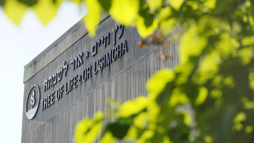 signage on the dormant landmark Tree of Life synagogue