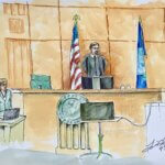 Courtroom sketch of Seventh District Court Judge Steven Boyce.