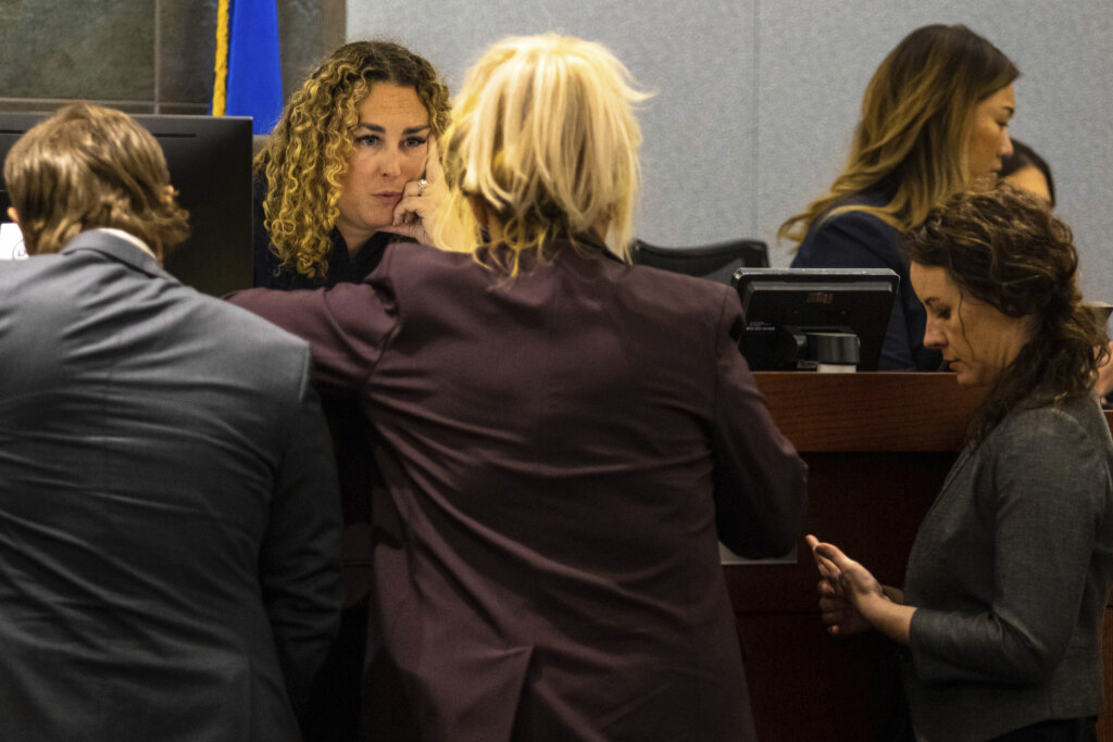 Clark County District Judge Carli Kierny speaks with counsel in Las Vegas.