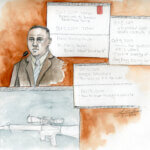 Sketch of Detective Vincente Kaaiakamanu with charts around him