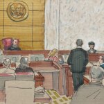 courtroom sketch of shooting survivor Andrea Wedner