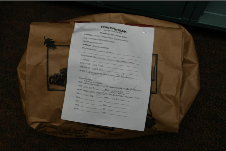 brown paper bag with evidence receipt