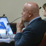 Defendant Hannah Gutierrez-Reed, right, armorer on the set of the movie "Rust', listens as FBI forensic examiner Bryce Ziegler testifies