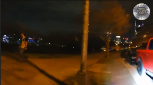 Riley Strain seen interacting with officer shortly after leaving bar