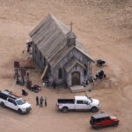 This aerial photo shows the movie set of "Rust,"