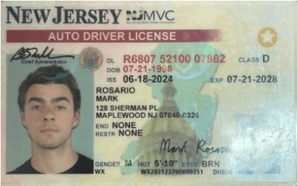 new jersey drivers license for Mark Rosario