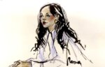 Courtroom sketch featuring a beautiful woman.