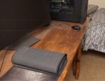 a mat is pulled back on desk