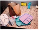 childrens plates, takeout bags