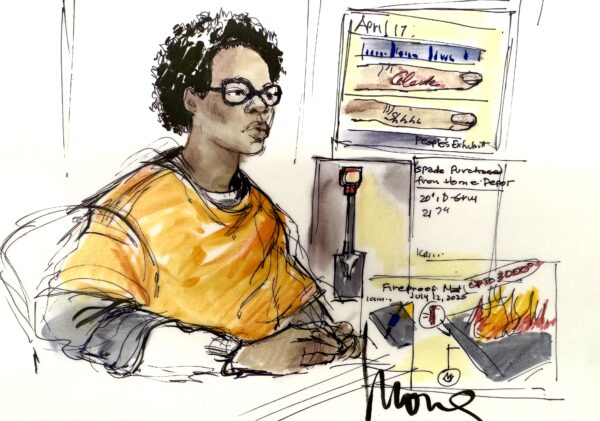 courtroom sketch shows David Burke