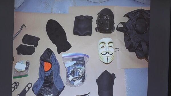 masks, brass knuckles, hat