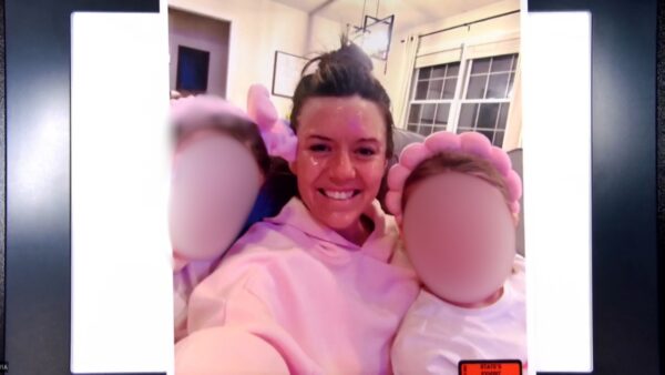 Ashley Flynn with her daughters (whose faces are blurred)