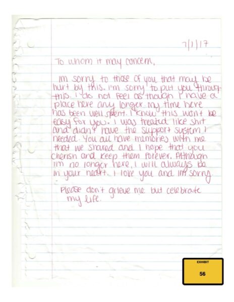 handwritten note from journal
